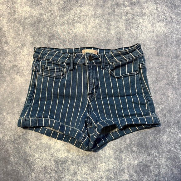 Altar'd State Pants - Altar'd State Womens Blue White Striped Denim Shorts Size 3 Cuffed Hem Pockets